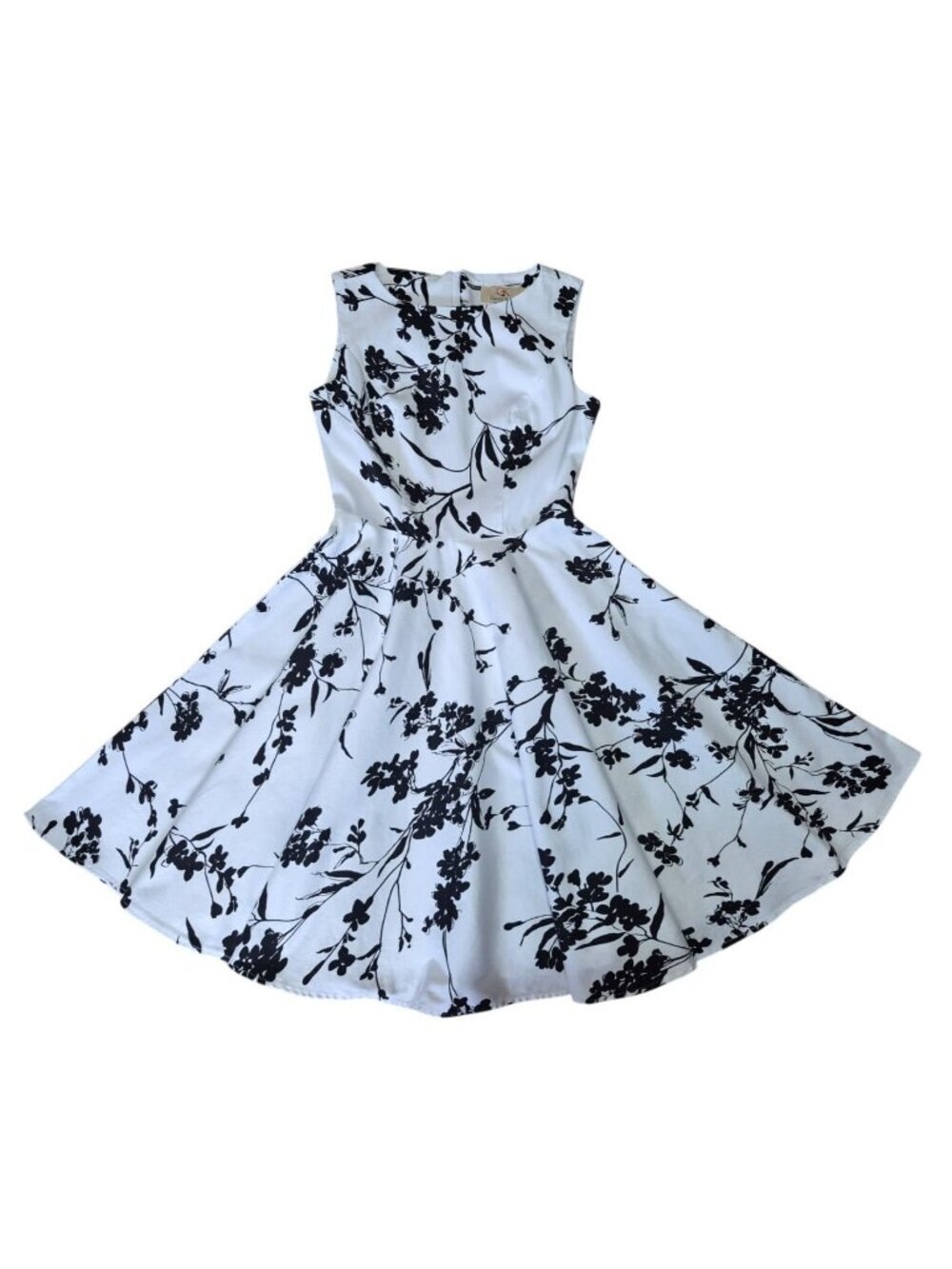 Grace Karin XS Black White Floral Fit & Flare Sleeveless Dress Zip Back.